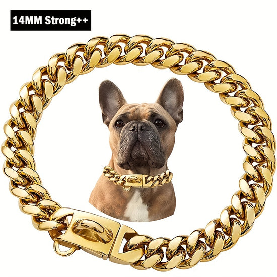 Heavy Duty Waterproof Cuban Link Dog Collar with Stainless Steel Buckle  Durable Pet Necklace for Large Breeds