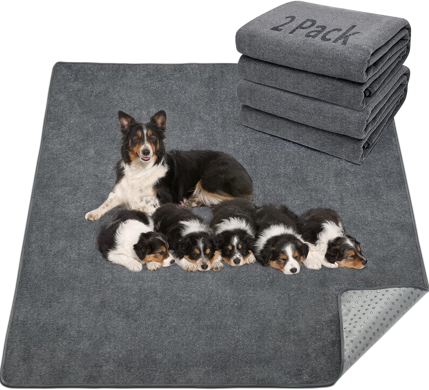 LOOBANI 2 Packs Extra Large Reusable Dog Mat for Floor NonSlip Washable Pee Pads for Dogs Fast Absorbent Pet Whelping Pads Puppy Playpen Mat for Incontinence Housebreak Crate 36x48Gray